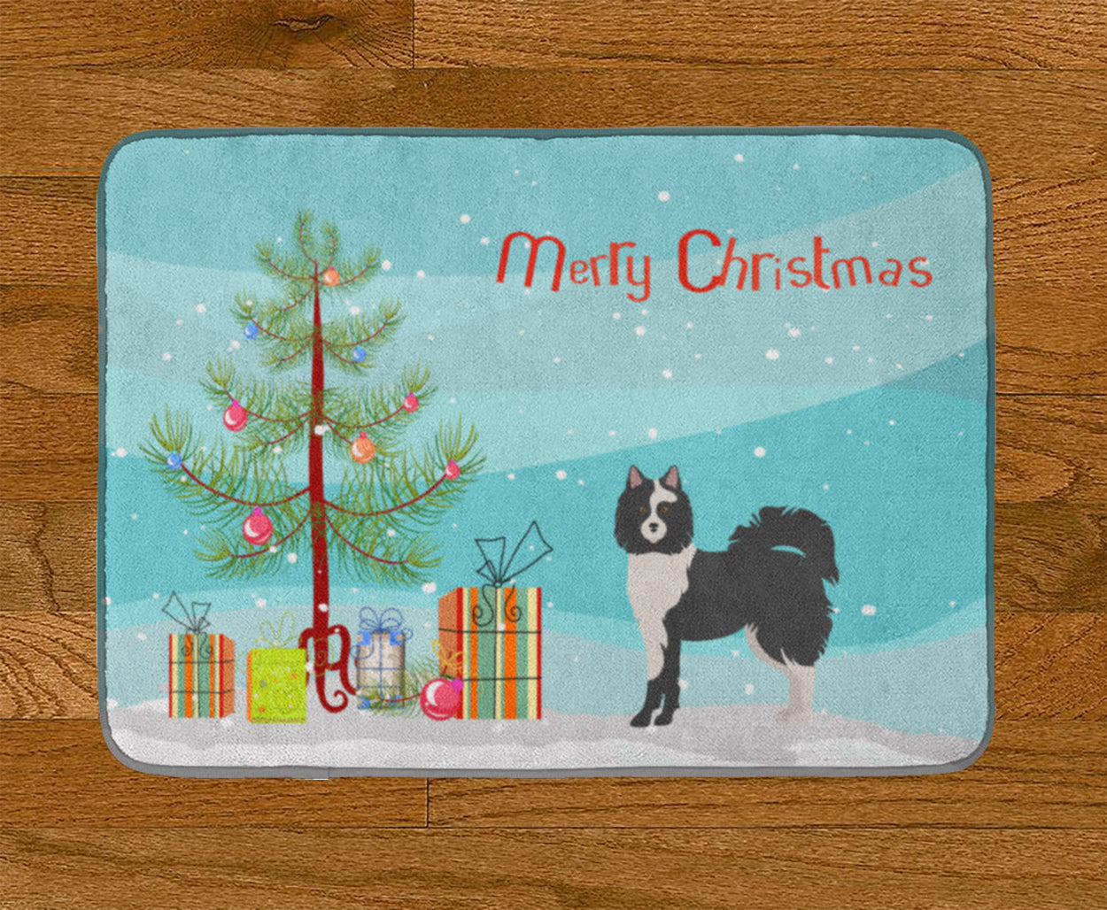 Black and White Elo dog Christmas Tree Memory Foam Kitchen Mat Machine Washable Anti-Fatigue Cushion Comfort Bath or Kitchen Rug