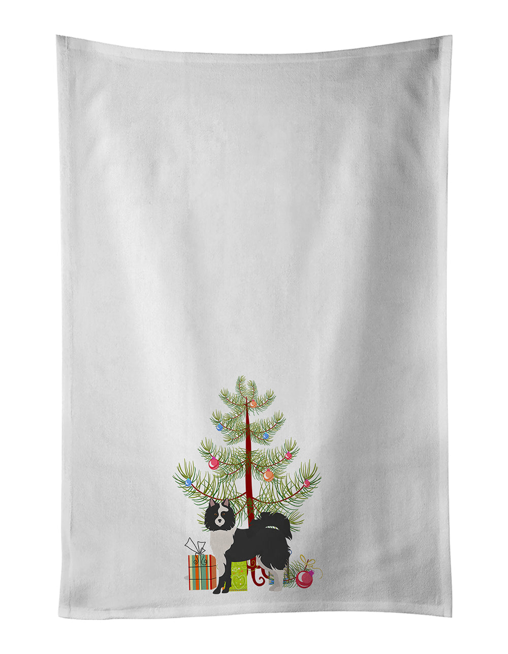 Black and White Elo dog Christmas Tree Kitchen Towel Set of 2 White Dish Towels Decorative Bathroom Hand towel for Hand, Face, Hair, Yoga, Tea, Dishcloth, 19 X 28", White