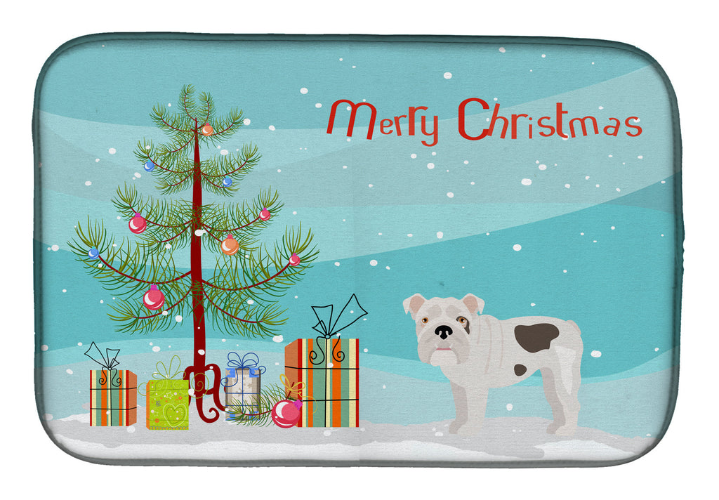 Bulldog, English Bulldog Christmas Tree Dish Drying Mat Absorbent Dish Drying Mat Pad for Kitchen Counter Dish Drainer Mat for Countertop, 14 x 21", Multicolor