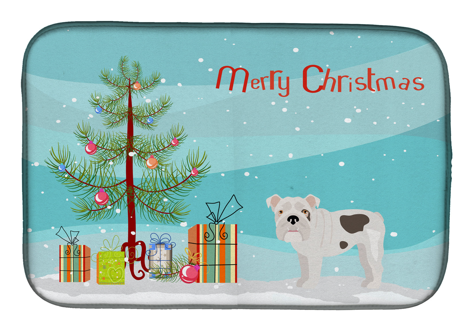 Bulldog, English Bulldog Christmas Tree Dish Drying Mat Absorbent Dish Drying Mat Pad for Kitchen Counter Dish Drainer Mat for Countertop, 14 x 21", Multicolor