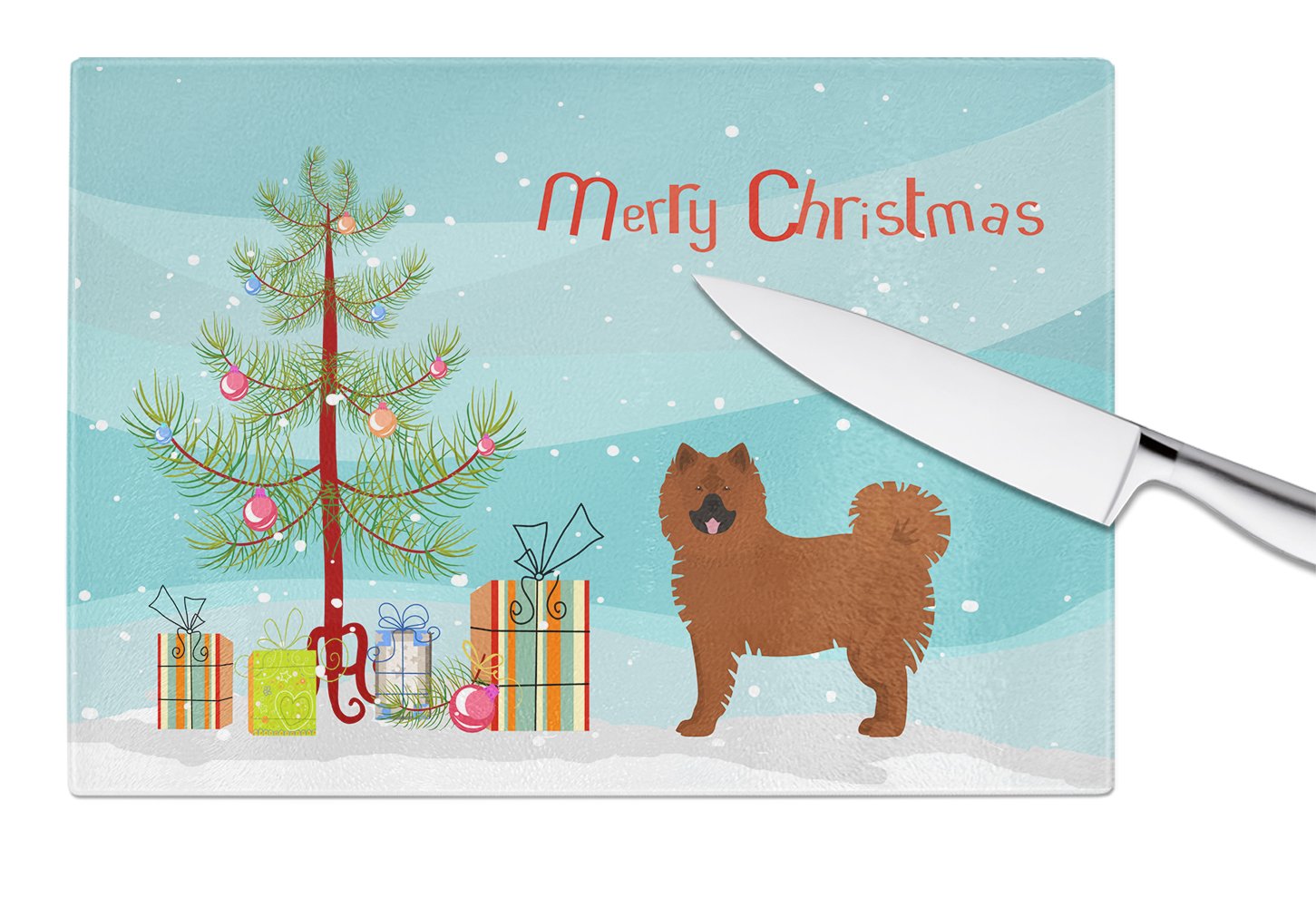 Eurasier or Eurasian dog Christmas Tree Cutting Board Tempered Glass Kitchen Cutting Surface, Heat Resistant Chopping, Non-Slip Feet, Food Prep & Serving