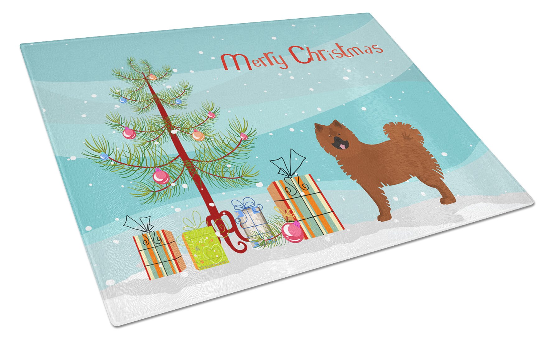 Eurasier or Eurasian dog Christmas Tree Cutting Board Tempered Glass Kitchen Cutting Surface, Heat Resistant Chopping, Non-Slip Feet, Food Prep & Serving