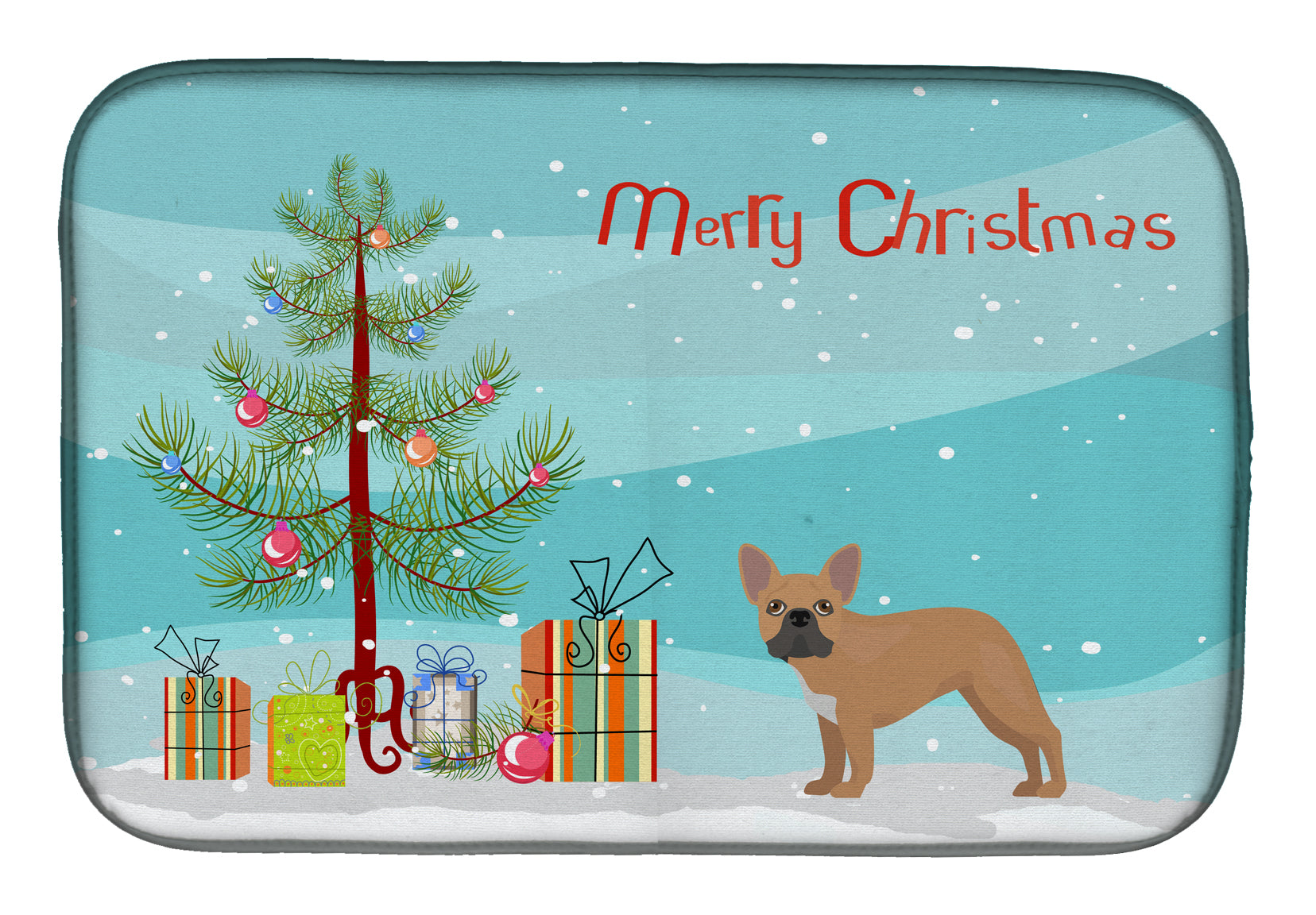 French Bulldog Christmas Tree Dish Drying Mat Absorbent Dish Drying Mat Pad for Kitchen Counter Dish Drainer Mat for Countertop, 14 x 21", Multicolor