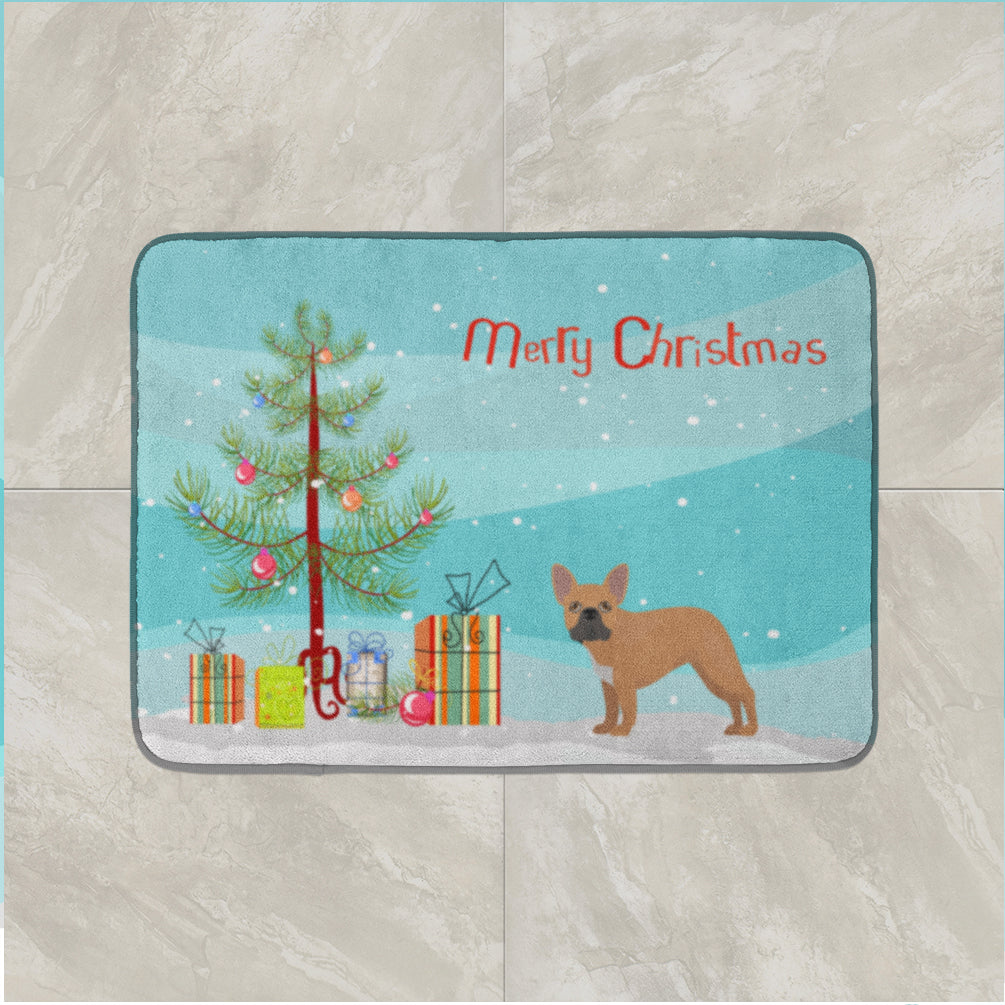 French Bulldog Christmas Tree Memory Foam Kitchen Mat Machine Washable Anti-Fatigue Cushion Comfort Bath or Kitchen Rug
