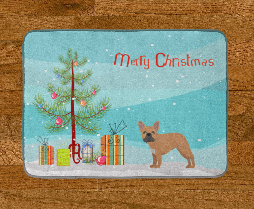 French Bulldog Christmas Tree Memory Foam Kitchen Mat Machine Washable Anti-Fatigue Cushion Comfort Bath or Kitchen Rug