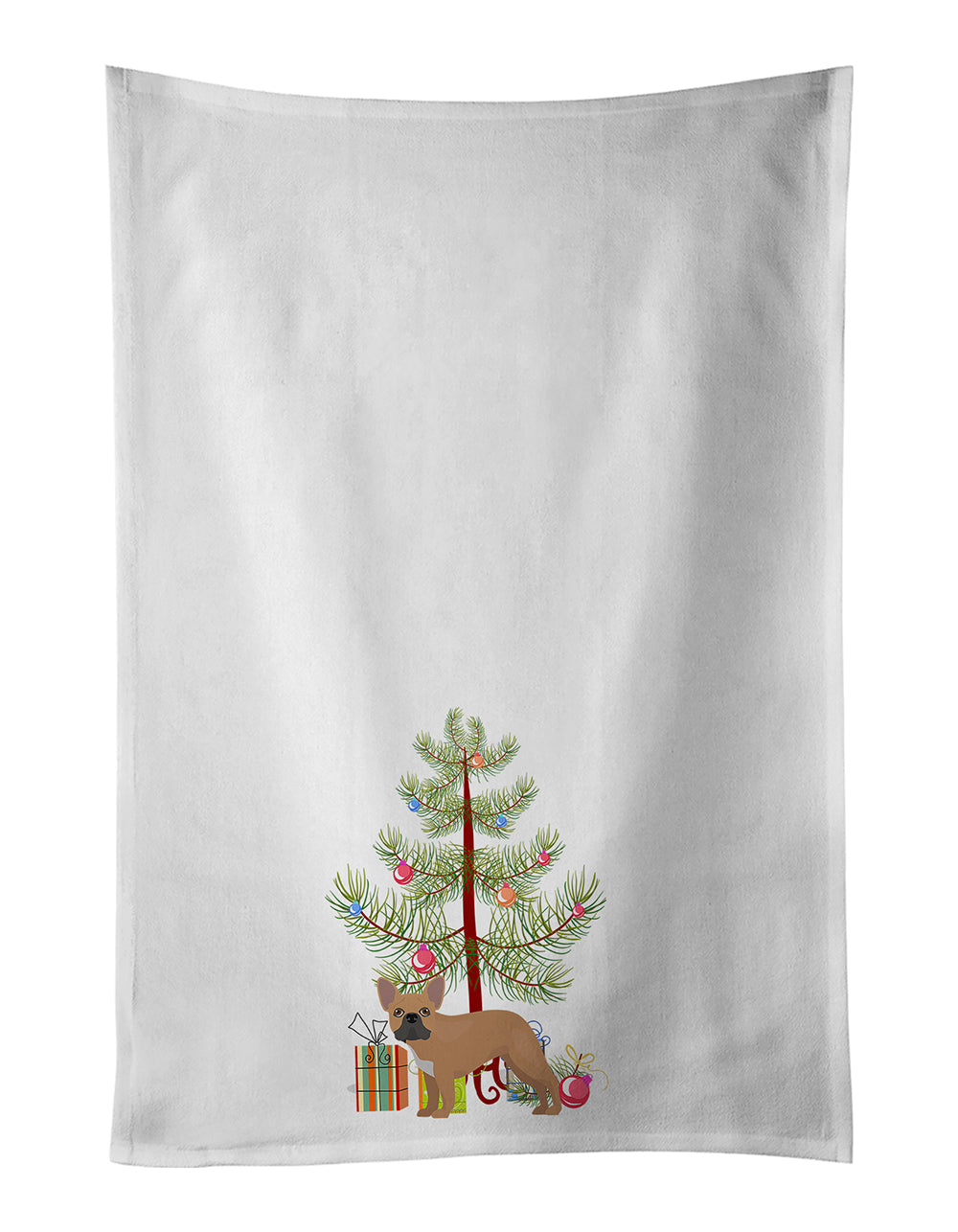 French Bulldog Christmas Tree Kitchen Towel Set of 2 White Dish Towels Decorative Bathroom Hand towel for Hand, Face, Hair, Yoga, Tea, Dishcloth, 19 X 28", White