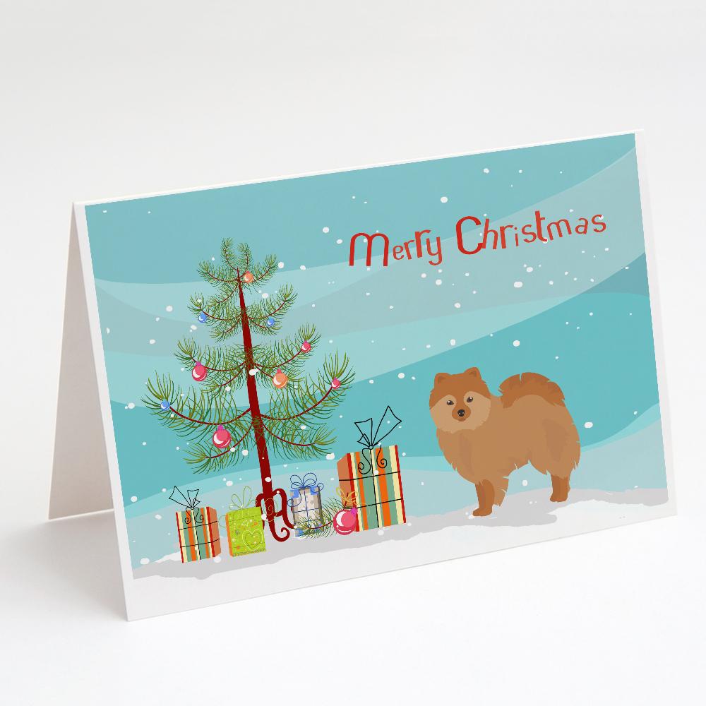German Spitz Christmas Tree Greeting Cards Pack of 8 Blank Cards with Envelopes Whimsical A7 Size 5x7