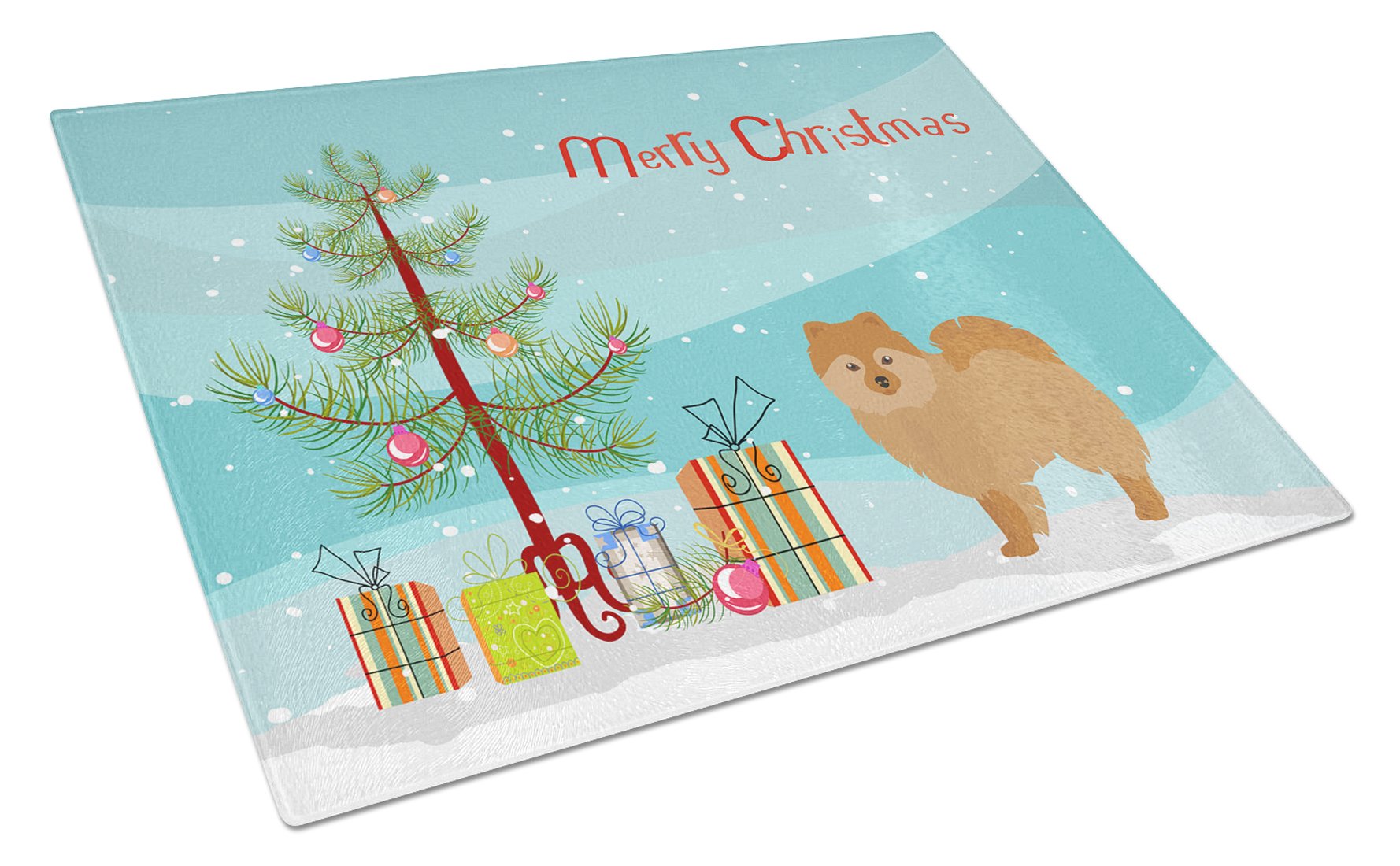 German Spitz Christmas Tree Cutting Board Tempered Glass Kitchen Cutting Surface, Heat Resistant Chopping, Non-Slip Feet, Food Prep & Serving