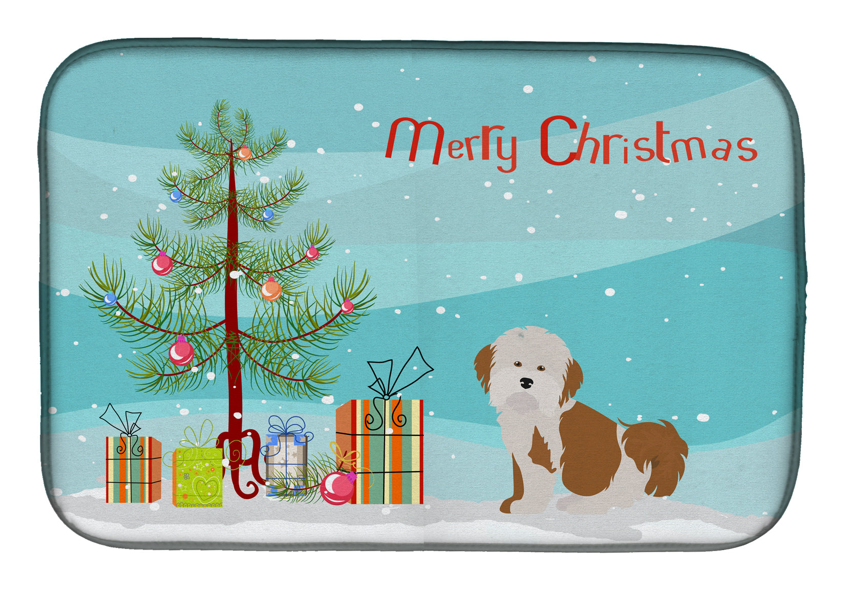 Havanese Christmas Tree Dish Drying Mat Absorbent Dish Drying Mat Pad for Kitchen Counter Dish Drainer Mat for Countertop, 14 x 21", Multicolor