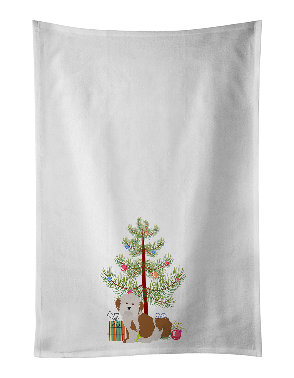 Havanese Christmas Tree Kitchen Towel Set of 2 White Dish Towels Decorative Bathroom Hand towel for Hand, Face, Hair, Yoga, Tea, Dishcloth, 19 X 28", White