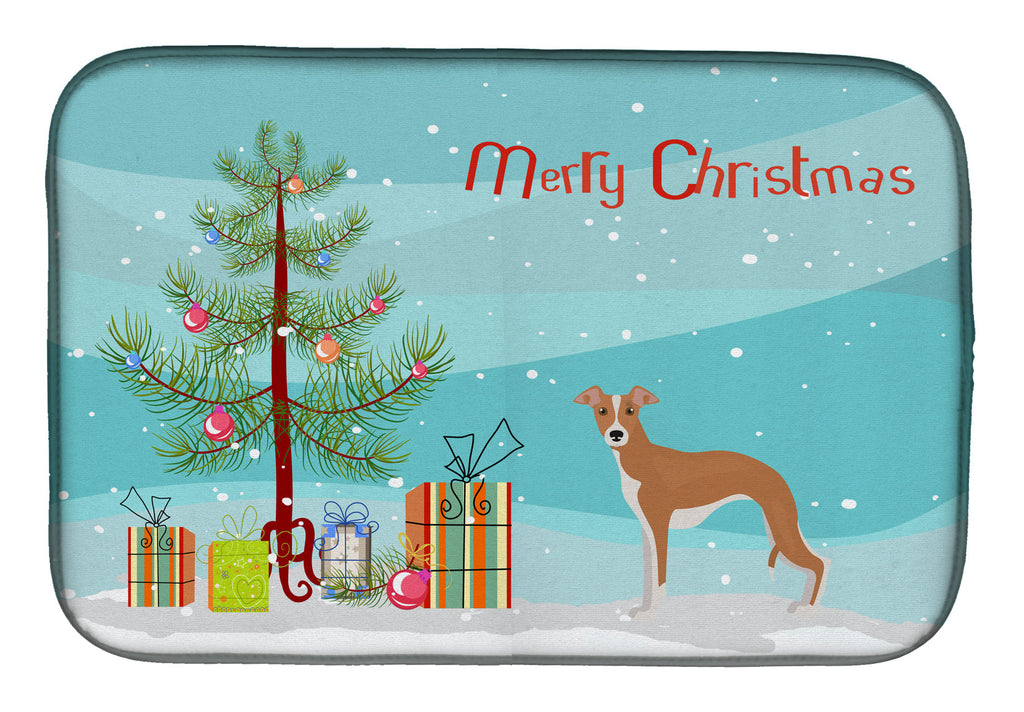 Italian Greyhound Christmas Tree Dish Drying Mat Absorbent Dish Drying Mat Pad for Kitchen Counter Dish Drainer Mat for Countertop, 14 x 21", Multicolor