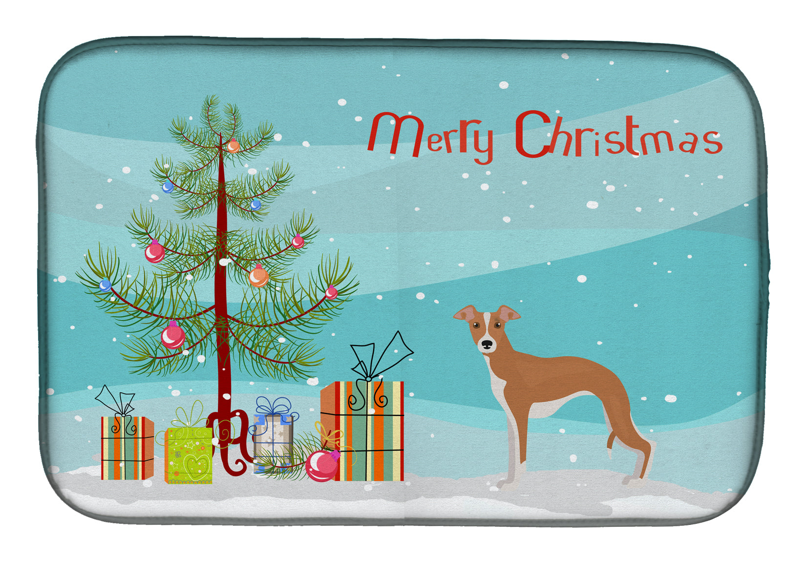 Italian Greyhound Christmas Tree Dish Drying Mat Absorbent Dish Drying Mat Pad for Kitchen Counter Dish Drainer Mat for Countertop, 14 x 21", Multicolor