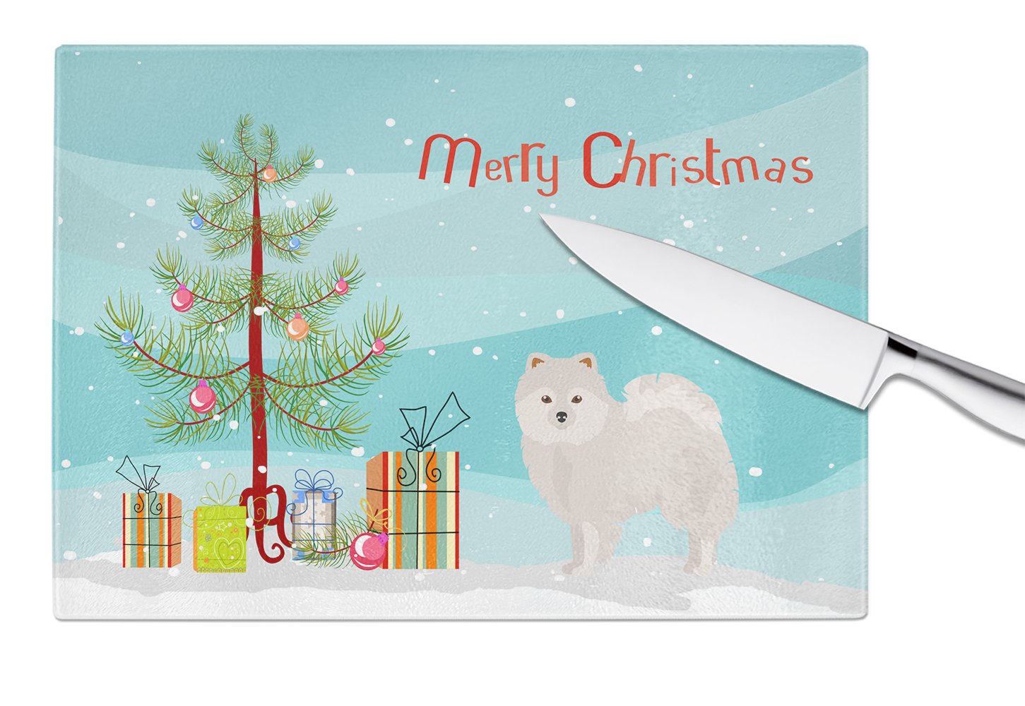 Japanese Spitz Christmas Tree Cutting Board Tempered Glass Kitchen Cutting Surface, Heat Resistant Chopping, Non-Slip Feet, Food Prep & Serving
