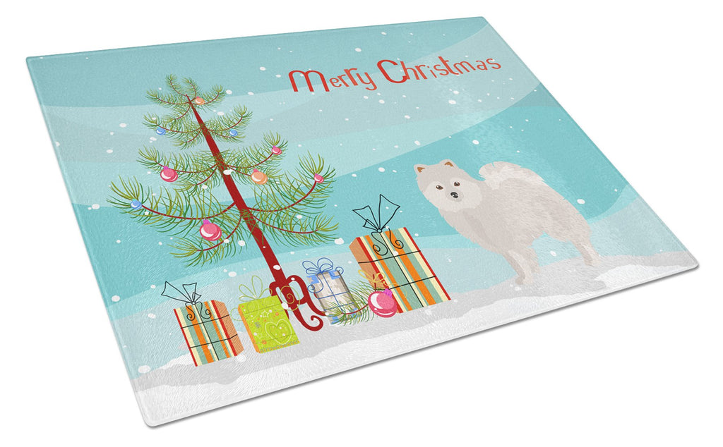 Japanese Spitz Christmas Tree Cutting Board Tempered Glass Kitchen Cutting Surface, Heat Resistant Chopping, Non-Slip Feet, Food Prep & Serving