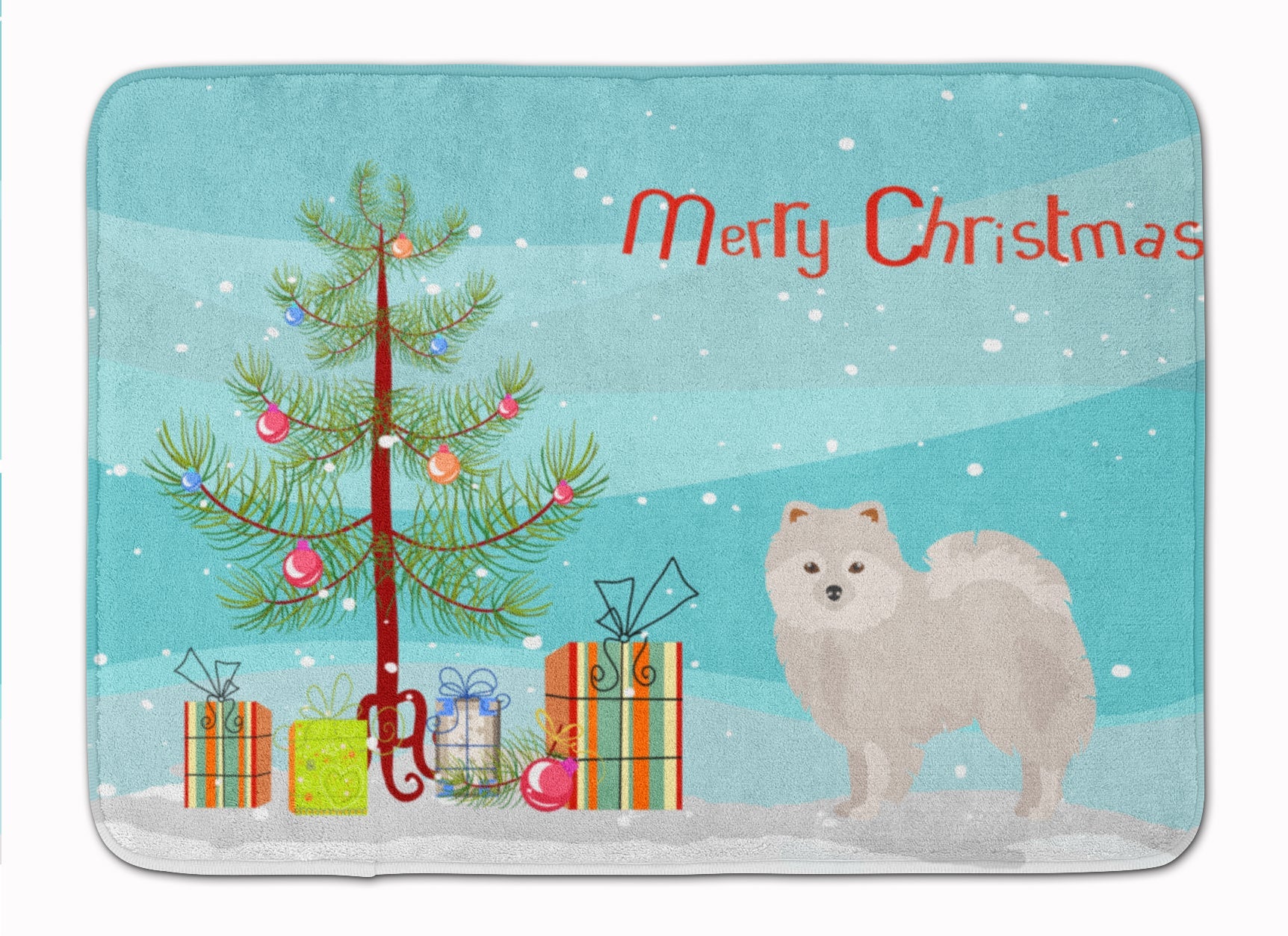 Japanese Spitz Christmas Tree Memory Foam Kitchen Mat Machine Washable Anti-Fatigue Cushion Comfort Bath or Kitchen Rug