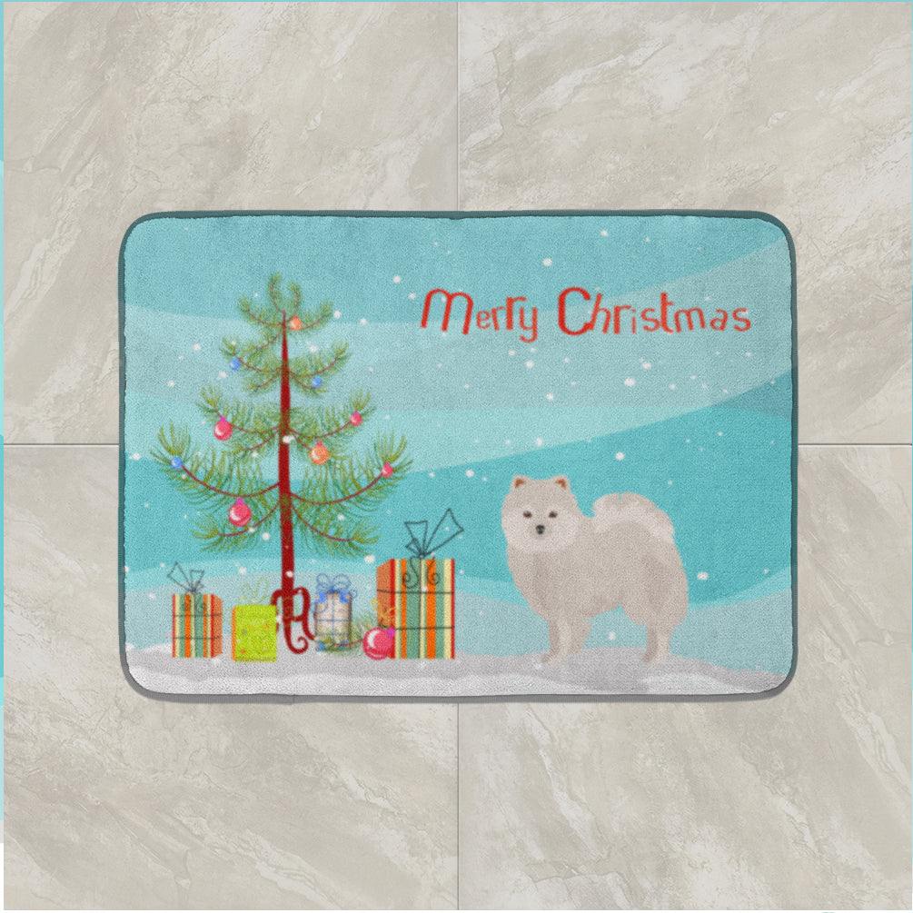 Japanese Spitz Christmas Tree Memory Foam Kitchen Mat Machine Washable Anti-Fatigue Cushion Comfort Bath or Kitchen Rug