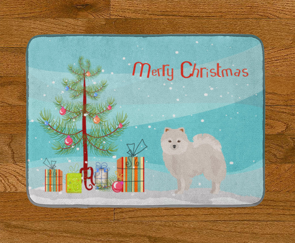 Japanese Spitz Christmas Tree Memory Foam Kitchen Mat Machine Washable Anti-Fatigue Cushion Comfort Bath or Kitchen Rug