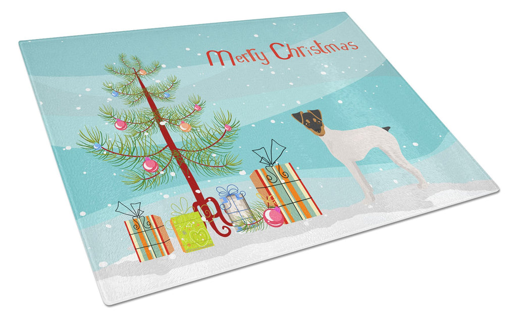 Japanese Terrier Christmas Tree Cutting Board Tempered Glass Kitchen Cutting Surface, Heat Resistant Chopping, Non-Slip Feet, Food Prep & Serving