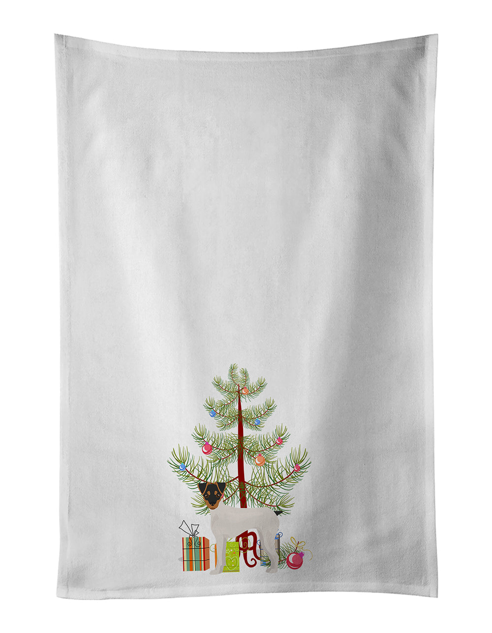 Japanese Terrier Christmas Tree Kitchen Towel Set of 2 White Dish Towels Decorative Bathroom Hand towel for Hand, Face, Hair, Yoga, Tea, Dishcloth, 19 X 28", White