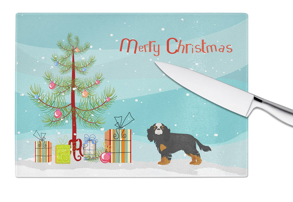 Cavalier King Charles Spaniel Christmas Tree Cutting Board Tempered Glass Kitchen Cutting Surface, Heat Resistant Chopping, Non-Slip Feet, Food Prep & Serving