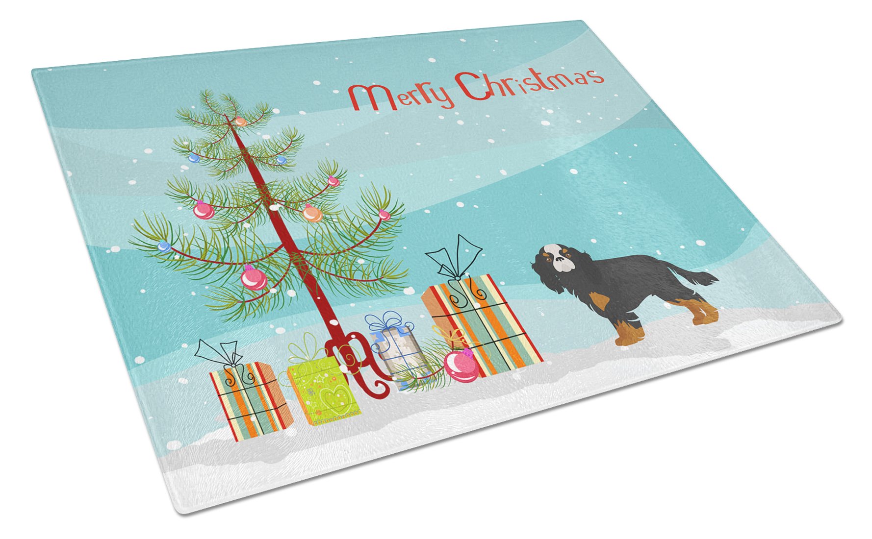 Cavalier King Charles Spaniel Christmas Tree Cutting Board Tempered Glass Kitchen Cutting Surface, Heat Resistant Chopping, Non-Slip Feet, Food Prep & Serving