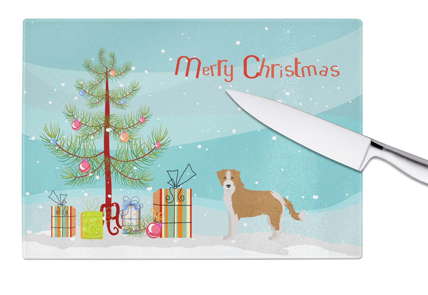 Kromfohrlander Christmas Tree Cutting Board Tempered Glass Kitchen Cutting Surface, Heat Resistant Chopping, Non-Slip Feet, Food Prep & Serving