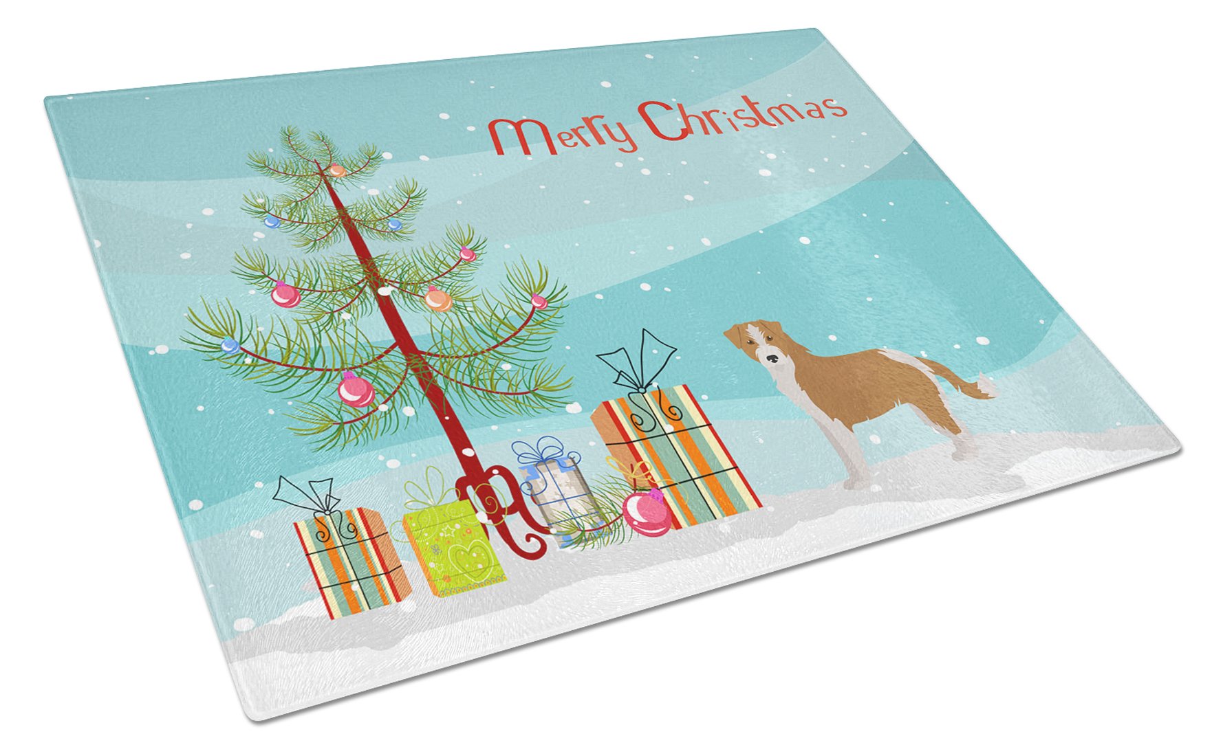 Kromfohrlander Christmas Tree Cutting Board Tempered Glass Kitchen Cutting Surface, Heat Resistant Chopping, Non-Slip Feet, Food Prep & Serving