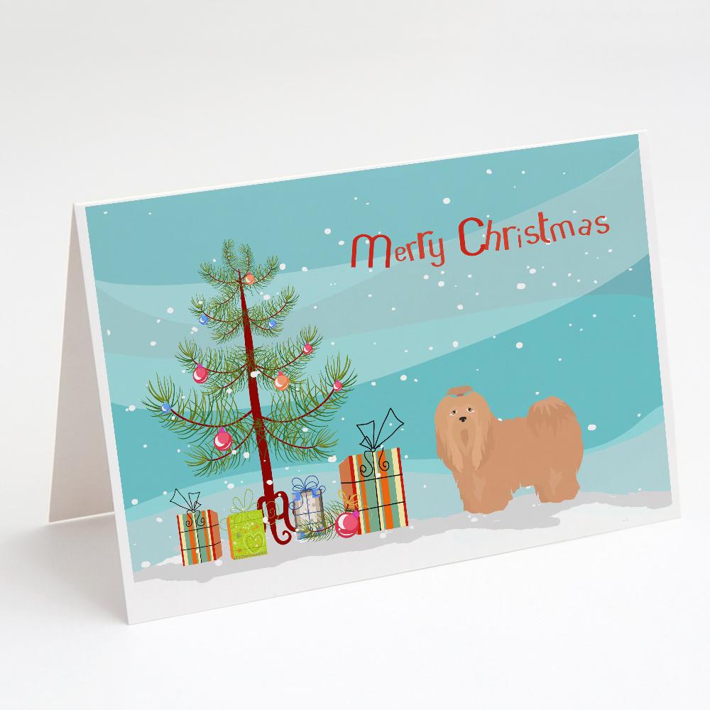 Tan Lhasa Apso Christmas Tree Greeting Cards Pack of 8 Blank Cards with Envelopes Whimsical A7 Size 5x7