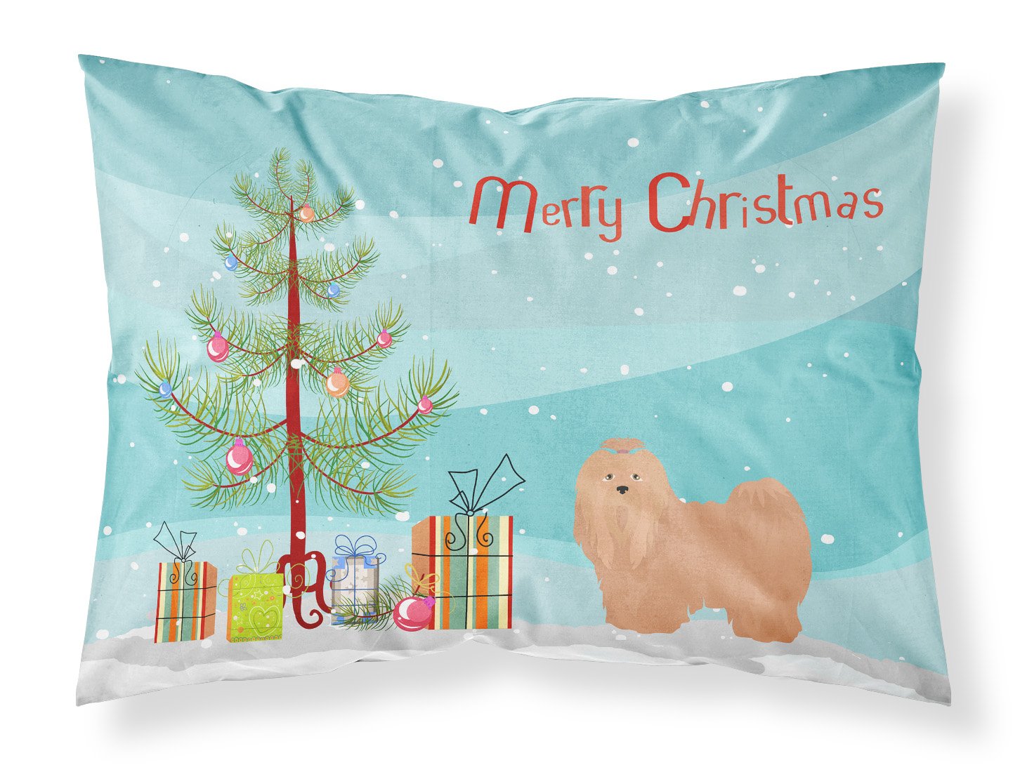 Tan Lhasa Apso Christmas Tree Standard Pillowcase Lightweight Super Soft Easy Care Decorative Artwork Pillowcase, Standard