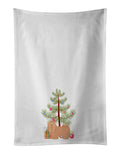 Tan Lhasa Apso Christmas Tree Kitchen Towel Set of 2 White Dish Towels Decorative Bathroom Hand towel for Hand, Face, Hair, Yoga, Tea, Dishcloth, 19 X 28", White