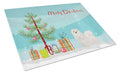 White Lhasa Apso Christmas Tree Cutting Board Tempered Glass Kitchen Cutting Surface, Heat Resistant Chopping, Non-Slip Feet, Food Prep & Serving