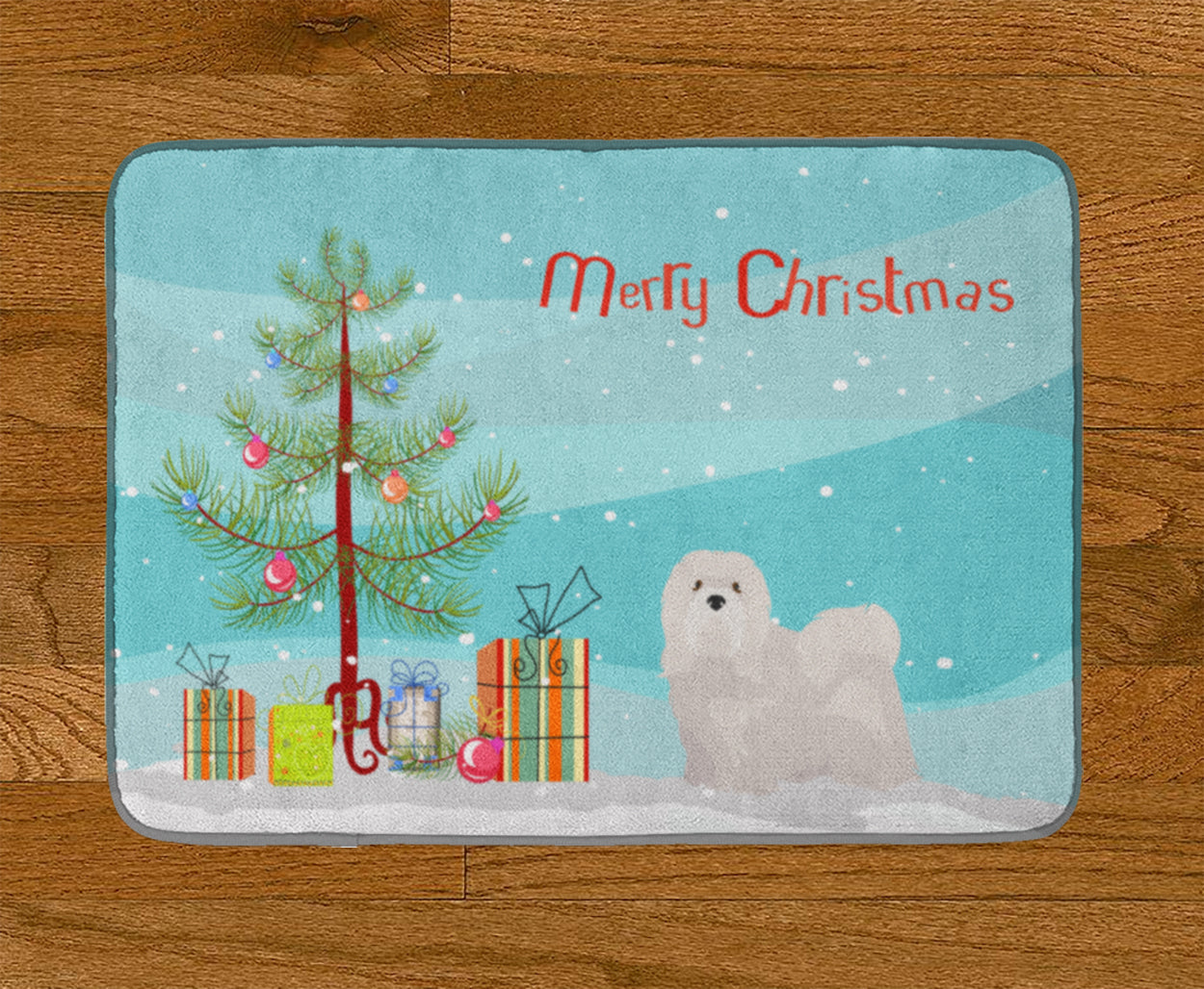 White Lhasa Apso Christmas Tree Memory Foam Kitchen Mat Machine Washable Anti-Fatigue Cushion Comfort Bath or Kitchen Rug