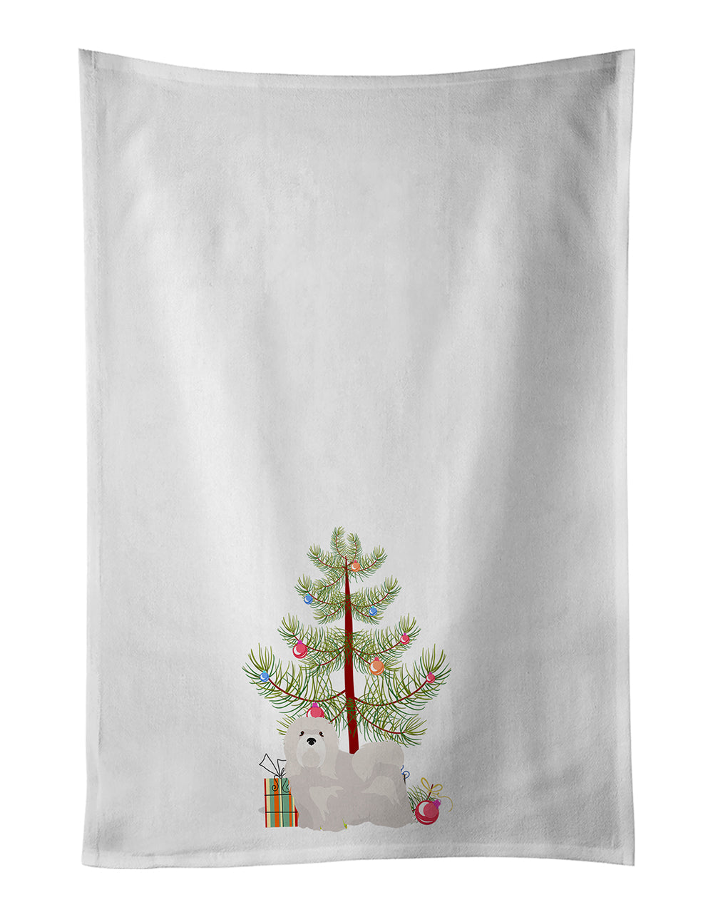 White Lhasa Apso Christmas Tree Kitchen Towel Set of 2 White Dish Towels Decorative Bathroom Hand towel for Hand, Face, Hair, Yoga, Tea, Dishcloth, 19 X 28", White