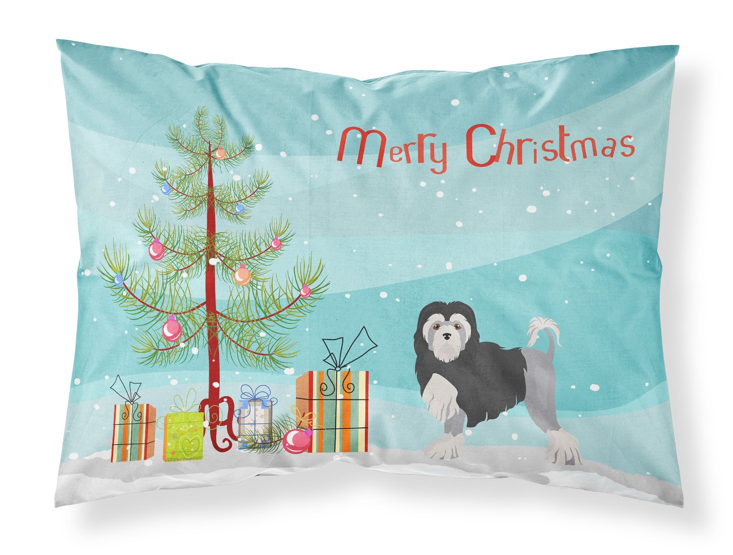 Lowchen or Little Lion Dog Christmas Tree Standard Pillowcase Lightweight Super Soft Easy Care Decorative Artwork Pillowcase, Standard