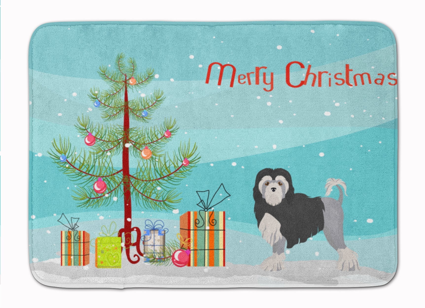 Lowchen or Little Lion Dog Christmas Tree Memory Foam Kitchen Mat Machine Washable Anti-Fatigue Cushion Comfort Bath or Kitchen Rug