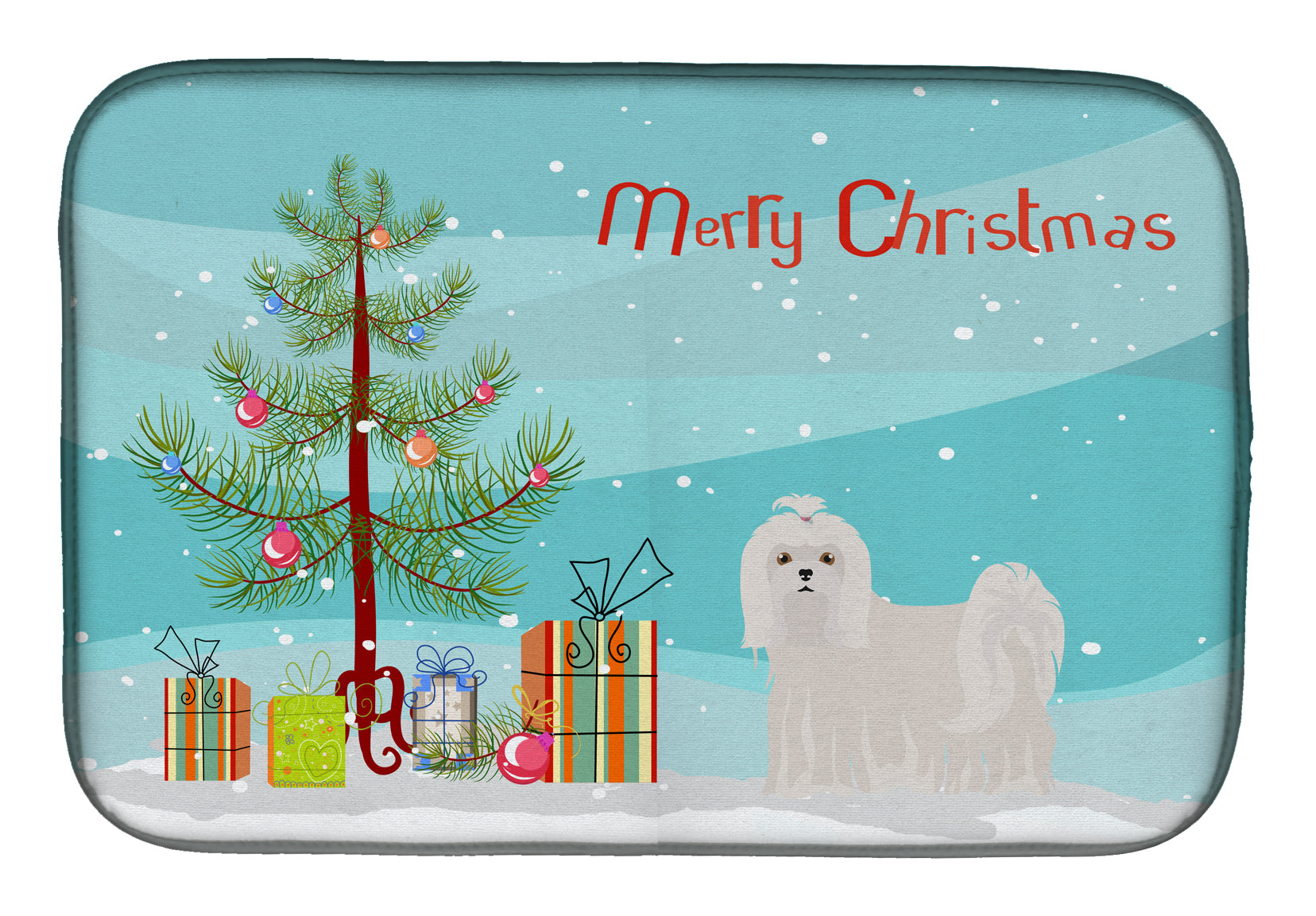 Maltese Christmas Tree Dish Drying Mat Absorbent Dish Drying Mat Pad for Kitchen Counter Dish Drainer Mat for Countertop, 14 x 21", Multicolor