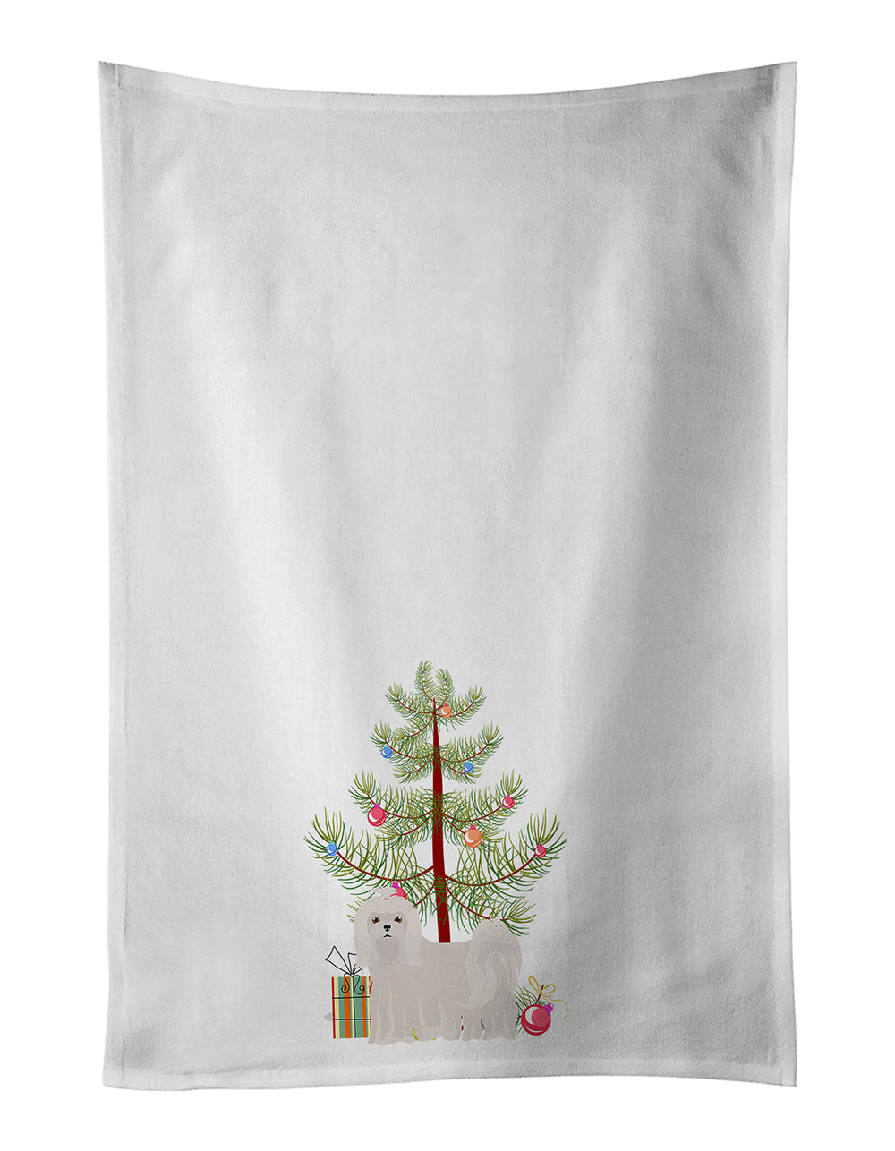 Maltese Christmas Tree Kitchen Towel Set of 2 White Dish Towels Decorative Bathroom Hand towel for Hand, Face, Hair, Yoga, Tea, Dishcloth, 19 X 28", White