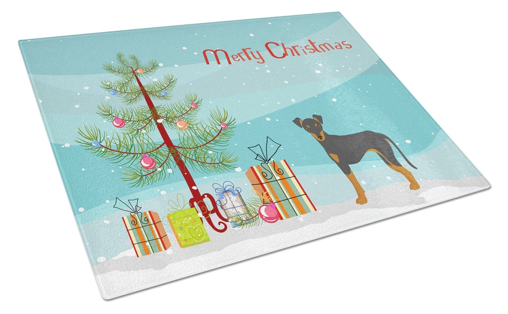 Manchester Terrier Christmas Tree Cutting Board Tempered Glass Kitchen Cutting Surface, Heat Resistant Chopping, Non-Slip Feet, Food Prep & Serving