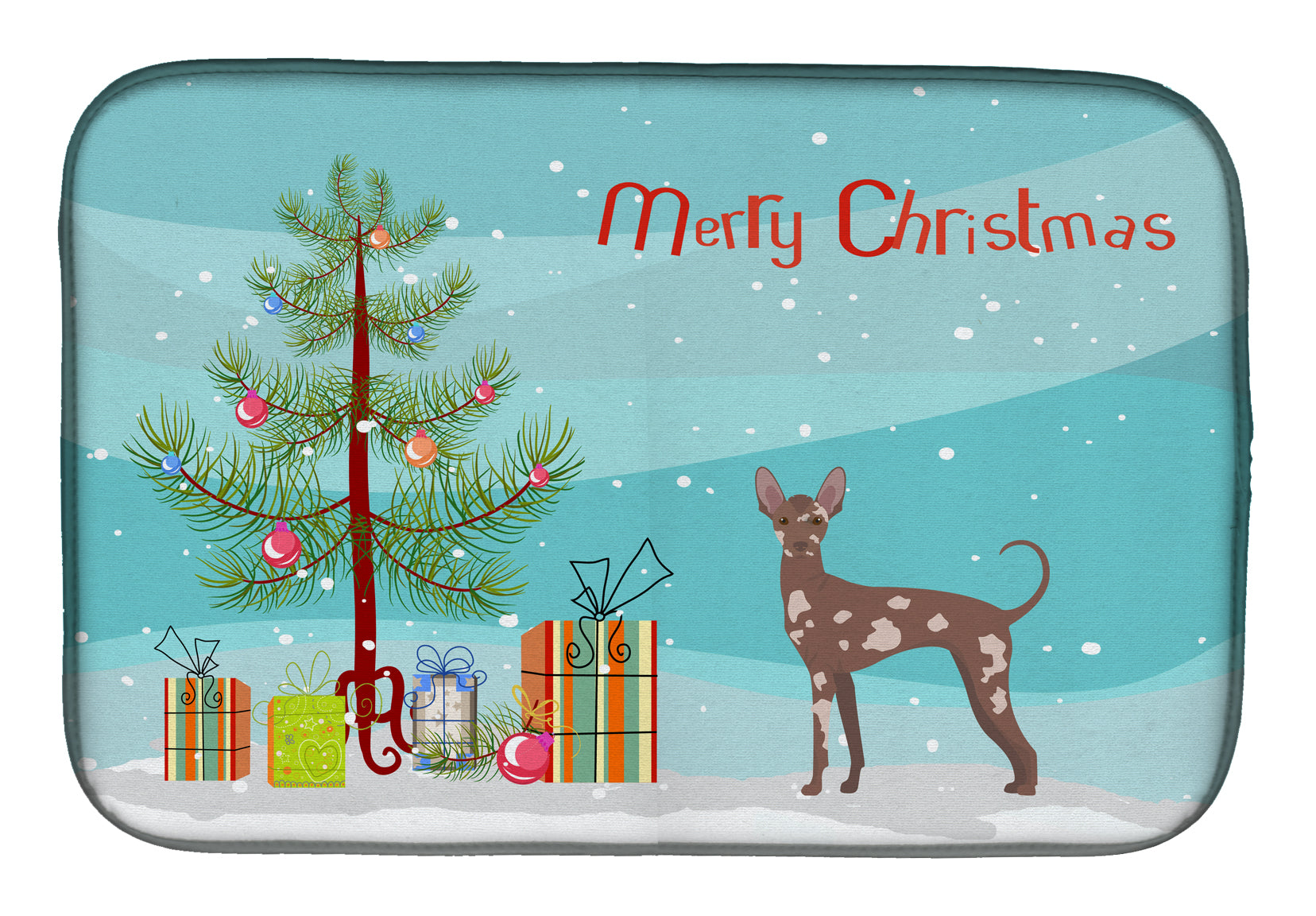 Mexican Hairless Dog Christmas Tree Dish Drying Mat Absorbent Dish Drying Mat Pad for Kitchen Counter Dish Drainer Mat for Countertop, 14 x 21", Multicolor