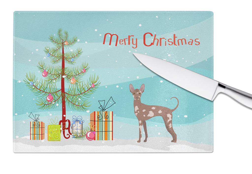 Mexican Hairless Dog Christmas Tree Cutting Board Tempered Glass Kitchen Cutting Surface, Heat Resistant Chopping, Non-Slip Feet, Food Prep & Serving