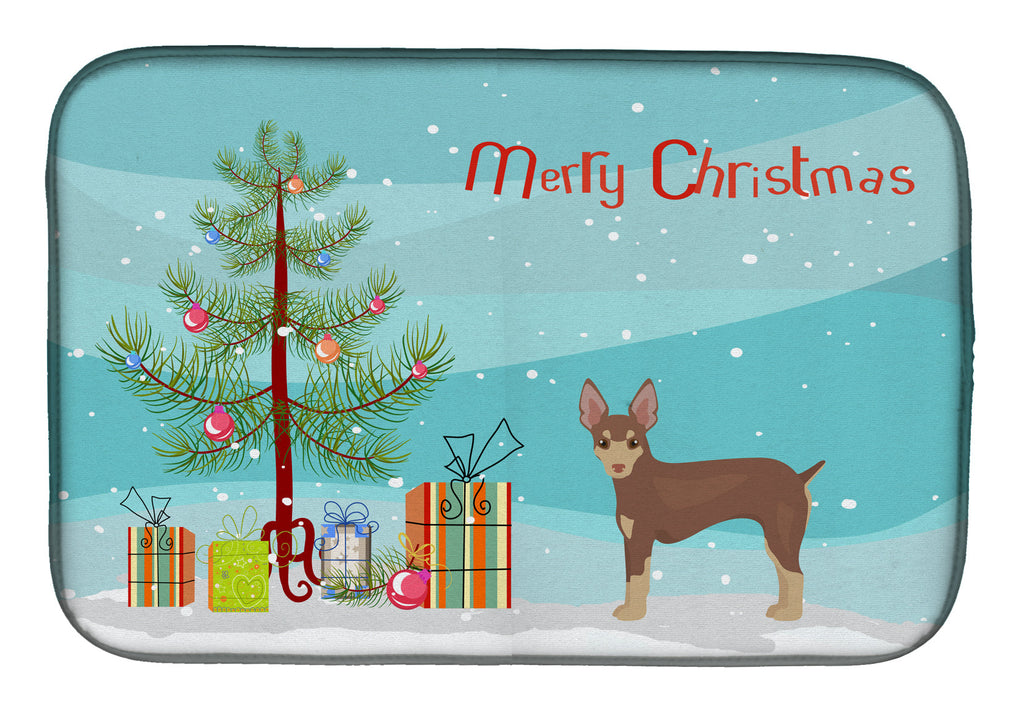 Miniature Fox Terrier Christmas Tree Dish Drying Mat Absorbent Dish Drying Mat Pad for Kitchen Counter Dish Drainer Mat for Countertop, 14 x 21", Multicolor