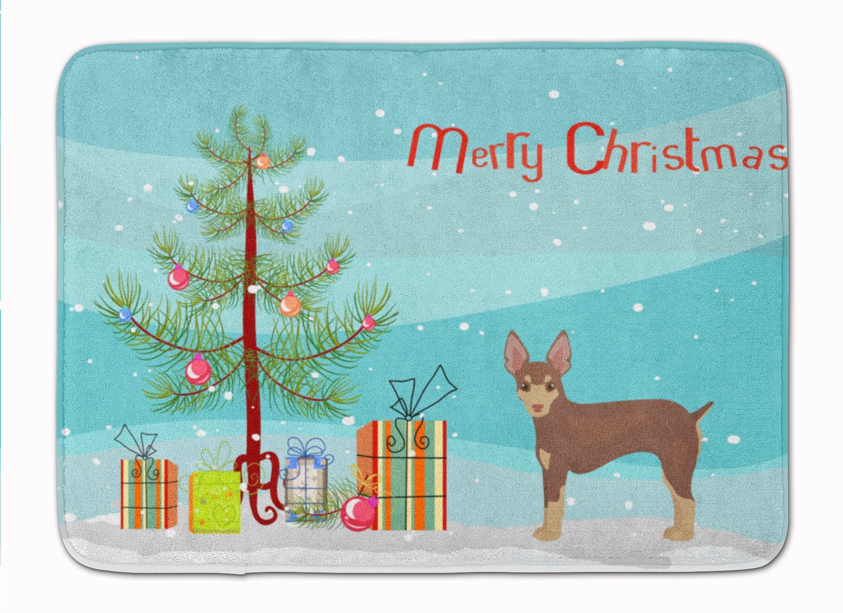 Miniature Fox Terrier Christmas Tree Memory Foam Kitchen Mat Machine Washable Anti-Fatigue Cushion Comfort Bath or Kitchen Rug