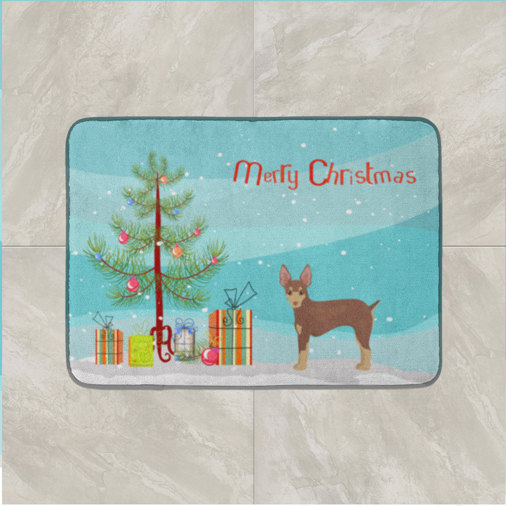 Miniature Fox Terrier Christmas Tree Memory Foam Kitchen Mat Machine Washable Anti-Fatigue Cushion Comfort Bath or Kitchen Rug
