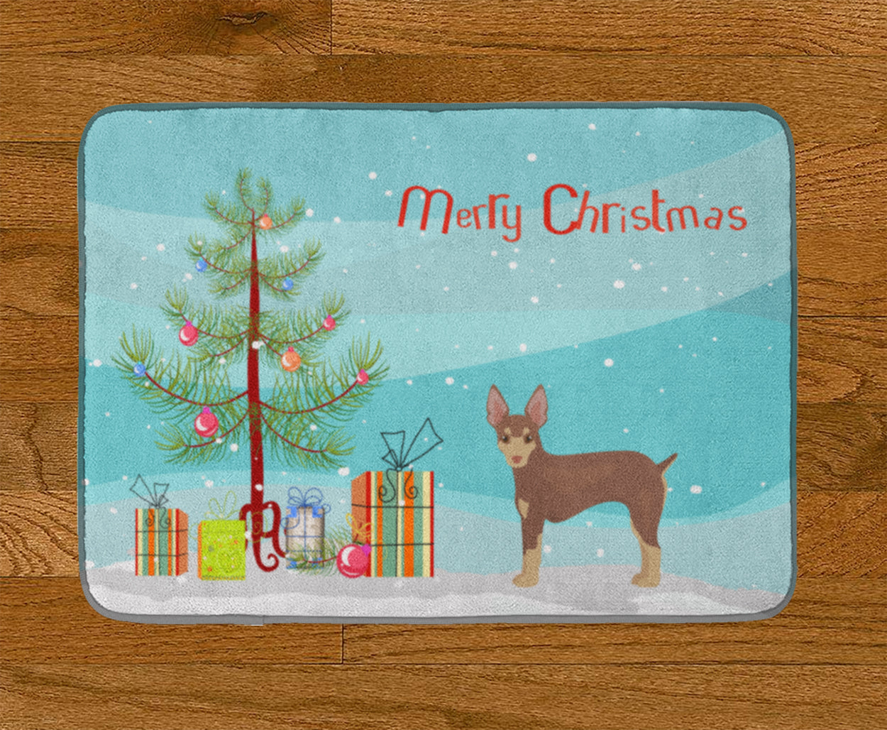 Miniature Fox Terrier Christmas Tree Memory Foam Kitchen Mat Machine Washable Anti-Fatigue Cushion Comfort Bath or Kitchen Rug