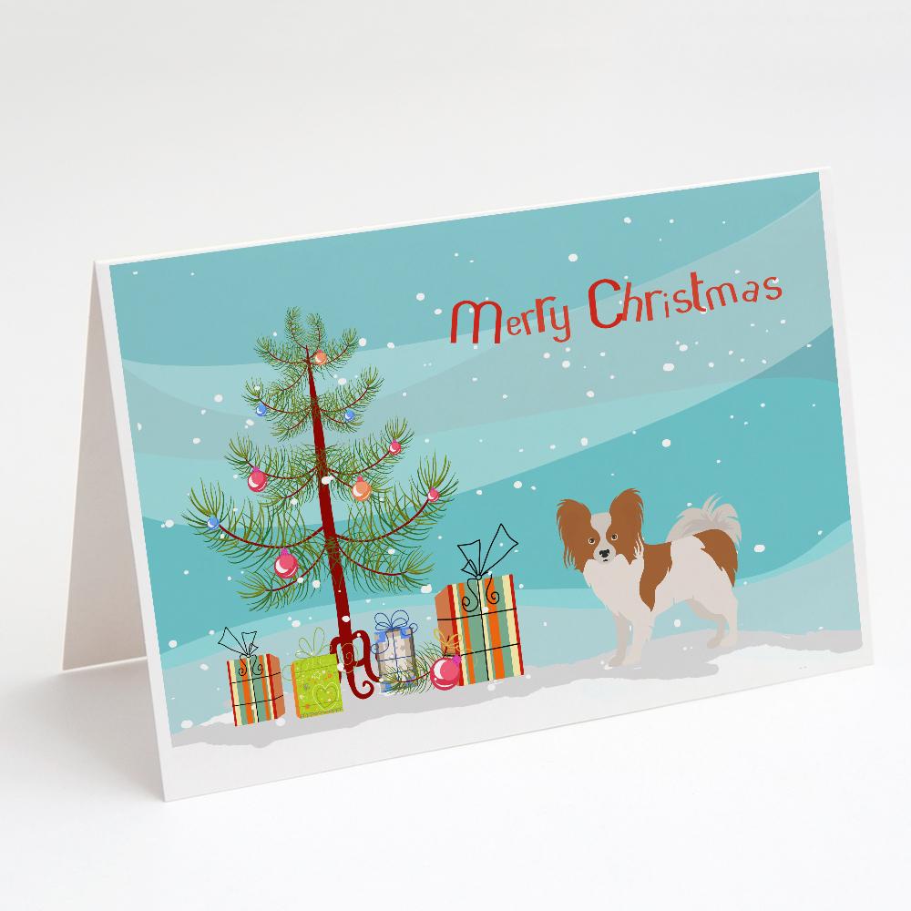 Papillon Christmas Tree Greeting Cards Pack of 8 Blank Cards with Envelopes Whimsical A7 Size 5x7