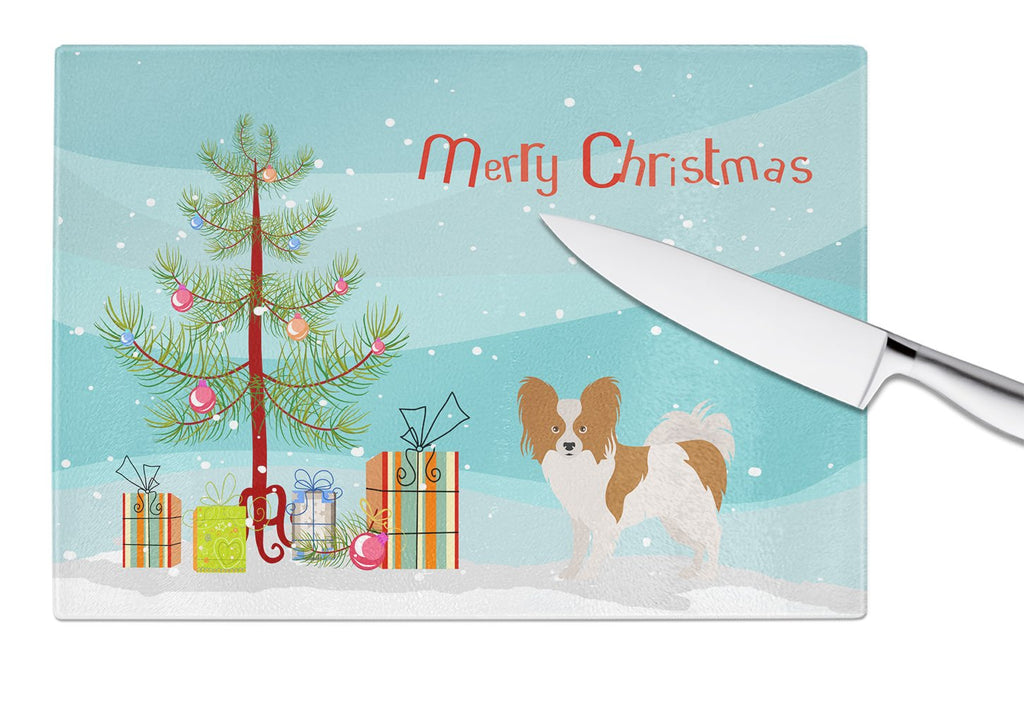 Papillon Christmas Tree Cutting Board Tempered Glass Kitchen Cutting Surface, Heat Resistant Chopping, Non-Slip Feet, Food Prep & Serving