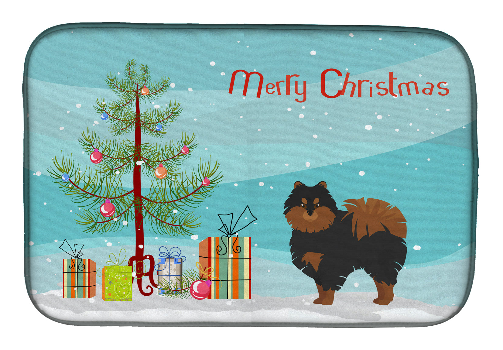 Pomeranian Christmas Tree Dish Drying Mat Absorbent Dish Drying Mat Pad for Kitchen Counter Dish Drainer Mat for Countertop, 14 x 21", Multicolor