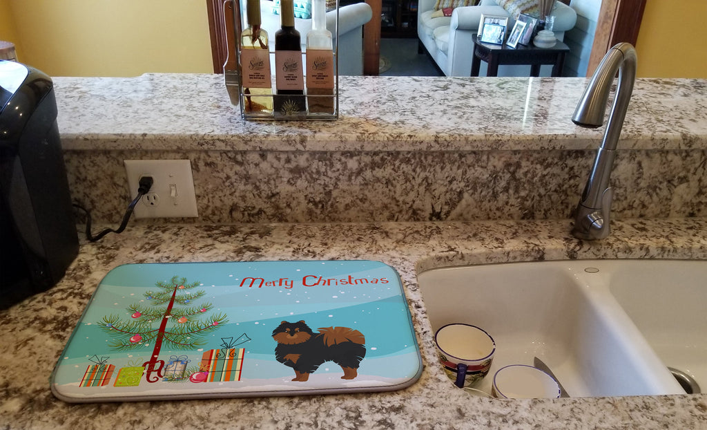 Pomeranian Christmas Tree Dish Drying Mat Absorbent Dish Drying Mat Pad for Kitchen Counter Dish Drainer Mat for Countertop, 14 x 21", Multicolor