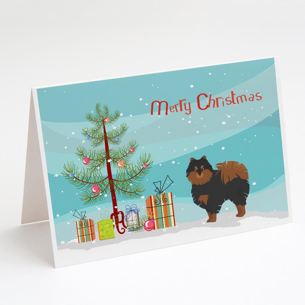 Pomeranian Christmas Tree Greeting Cards Pack of 8 Blank Cards with Envelopes Whimsical A7 Size 5x7