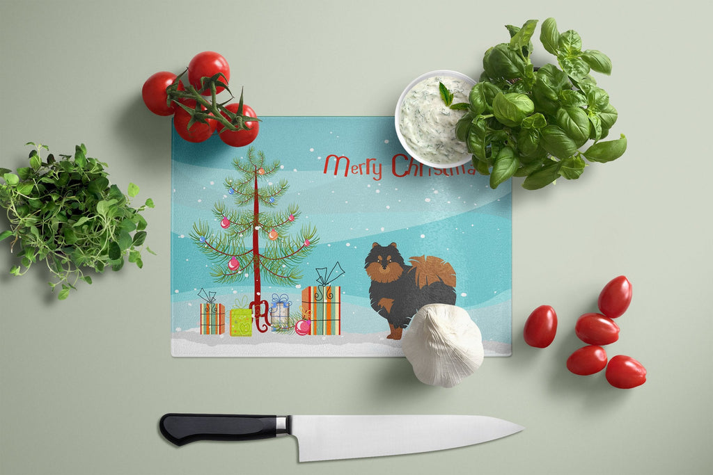 Pomeranian Christmas Tree Cutting Board Tempered Glass Kitchen Cutting Surface, Heat Resistant Chopping, Non-Slip Feet, Food Prep & Serving